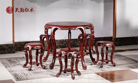 天勤紅木 紅木家具紅酸枝（學(xué)名：巴里黃檀）梅花桌紅酸枝