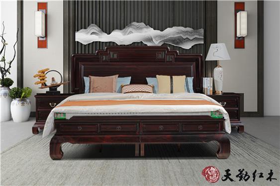 天勤紅木 材質(zhì)：條紋烏木 1.8米國(guó)色天香大床