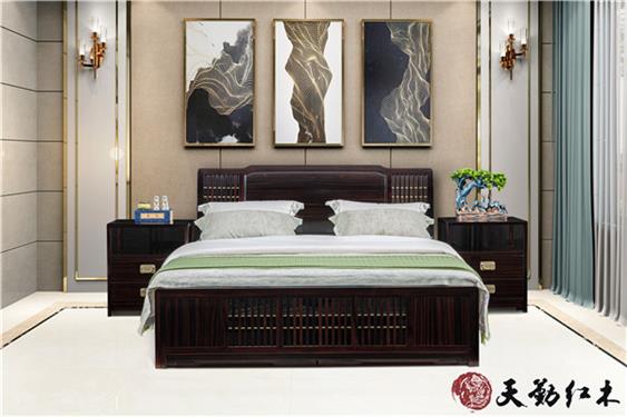 天勤紅木 材質(zhì)：條紋烏木 1.8m韻江南大床
