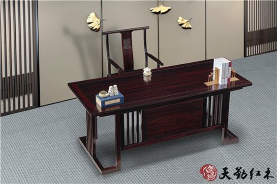 天勤紅木 材質(zhì)：條紋烏木  新中式書桌配椅