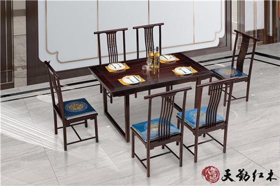 天勤紅木 材質(zhì)：條紋烏木 韻江南餐桌椅系列