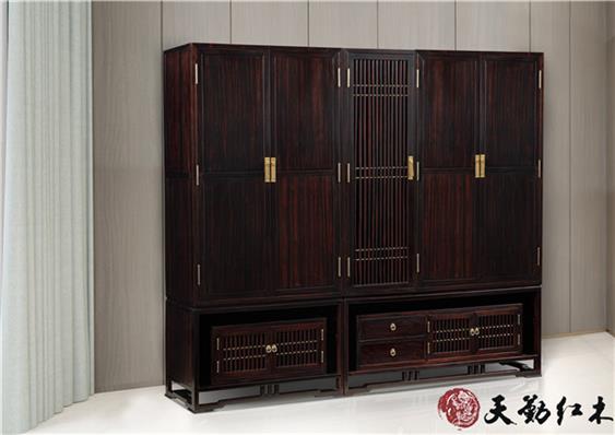 天勤紅木 材質(zhì)：條紋烏木  韻江南大衣柜